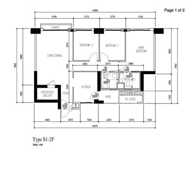 The Pinnacle @ Duxton, Inizio Atelier, Contemporary, HDB, 4 Room Hdb Floorplan, 4 Room Apartment, Type S 1 2 F, Original Floorplan