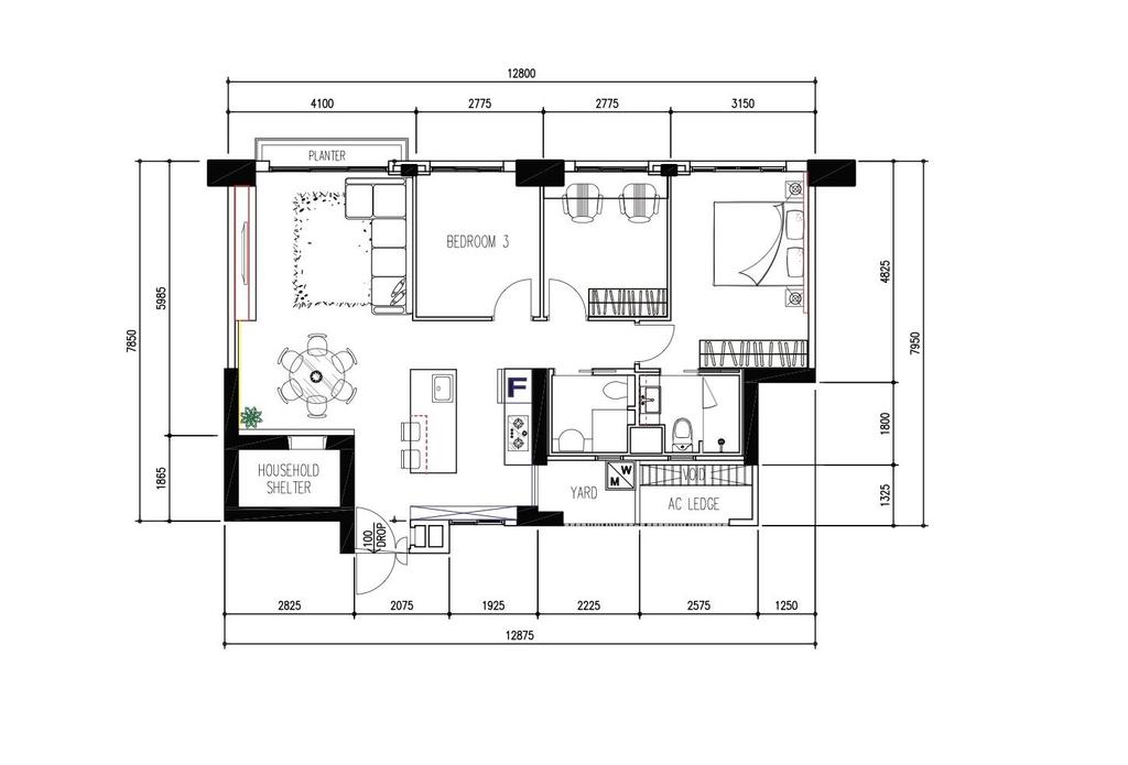 Contemporary, HDB, The Pinnacle @ Duxton, Interior Designer, Inizio Atelier, 4 Room Hdb Floorplan, 4 Room Apartment, Type S 1 2 F, Space Planning, Final Floorplan