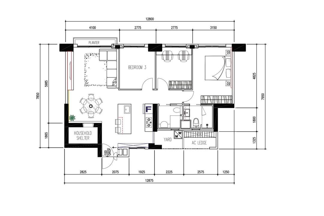 The Pinnacle @ Duxton, Inizio Atelier, Contemporary, HDB, 4 Room Hdb Floorplan, 4 Room Apartment, Type S 1 2 F, Space Planning, Final Floorplan
