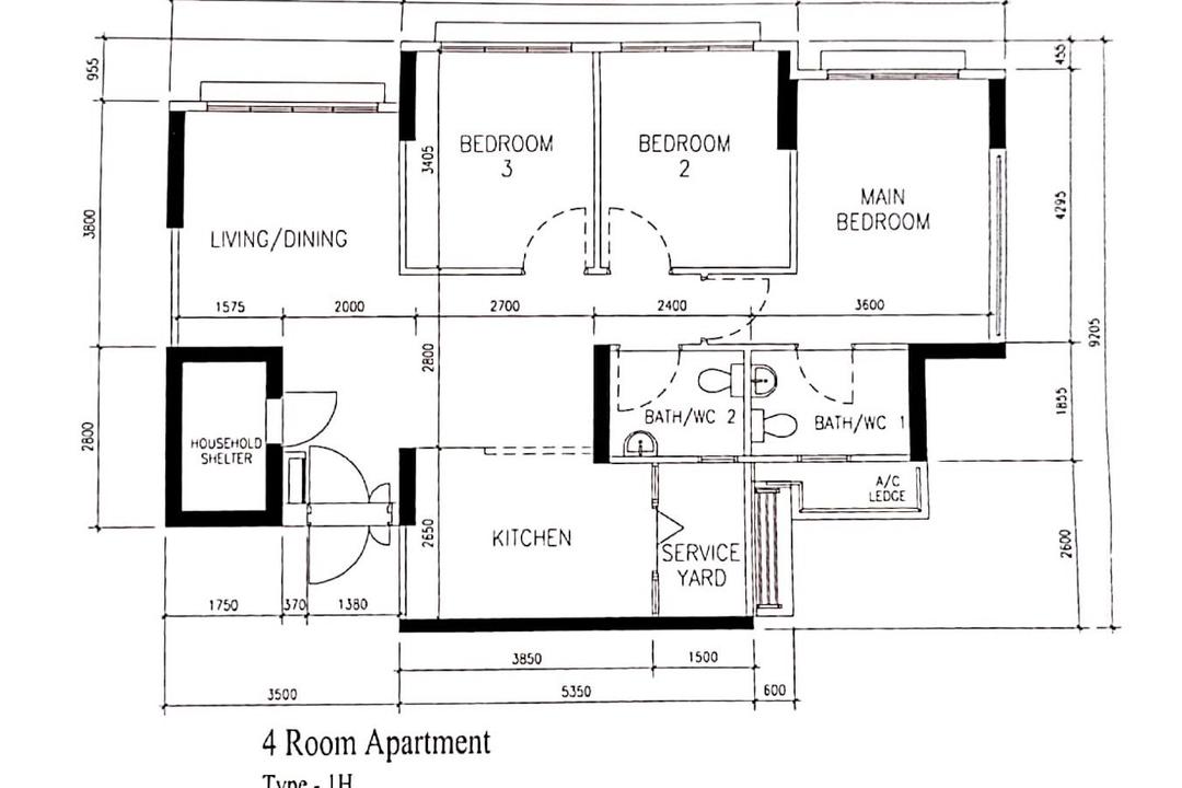 Anchorvale Road, Artspaze, Contemporary, HDB, 4 Room Hdb Floorplan, 4 Room Apartment, Type 1 H, Original Floorplan