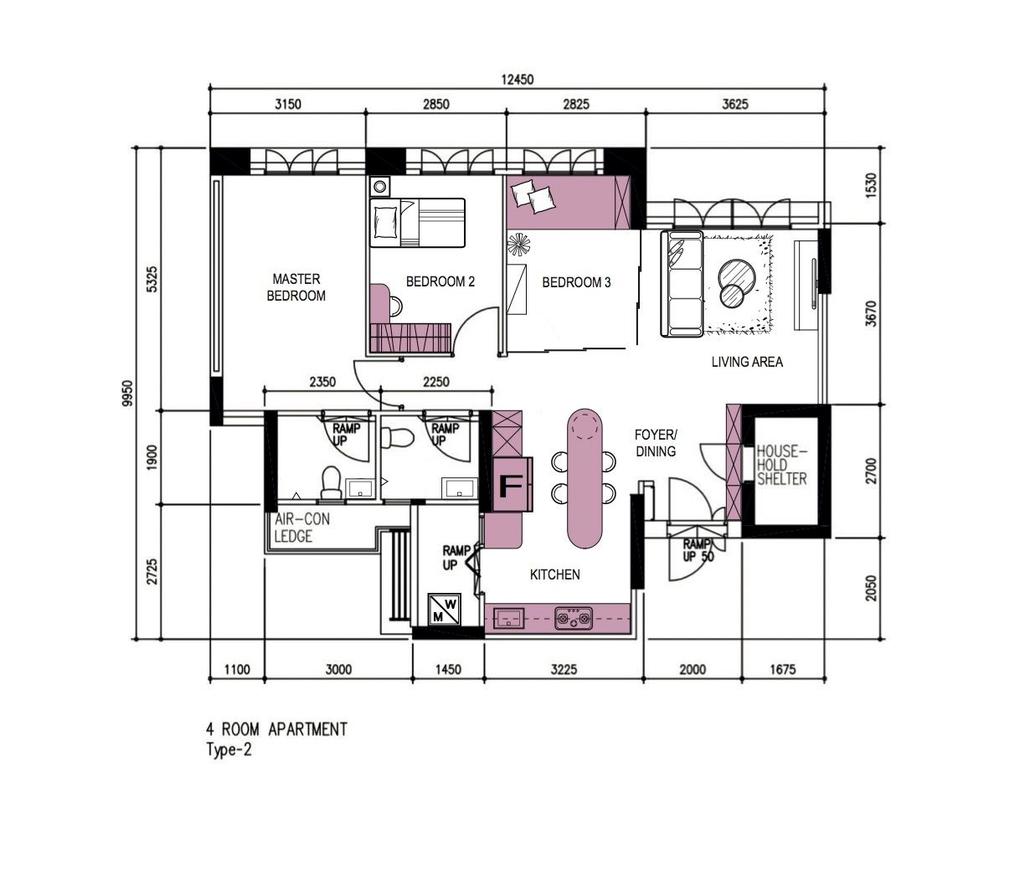 Scandinavian, HDB, Keat Hong Close, Interior Designer, Key Concept, 4 Room Hdb Floorplan, 4 Room Apartment Type 2, Space Planning, Final Floorplan