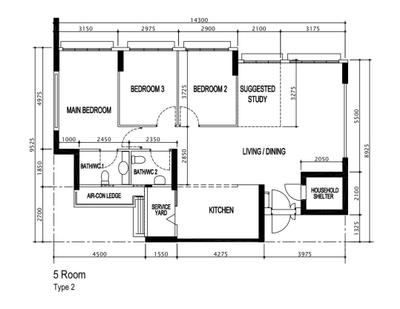 Boon Lay Drive, Ataz Haus Interior Design, Contemporary, Scandinavian, HDB, 5 Room Hdb Floorplan, 5 Room Type 2, Original Floorplan