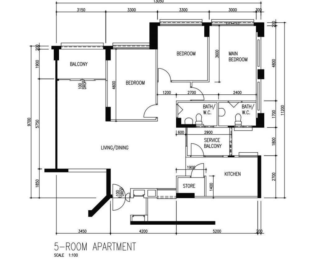 Contemporary, HDB, Woodlands Drive 14, Interior Designer, MET Interior, 5 Room Hdb Floorplan, 5 Room Apartment, Original Floorplan