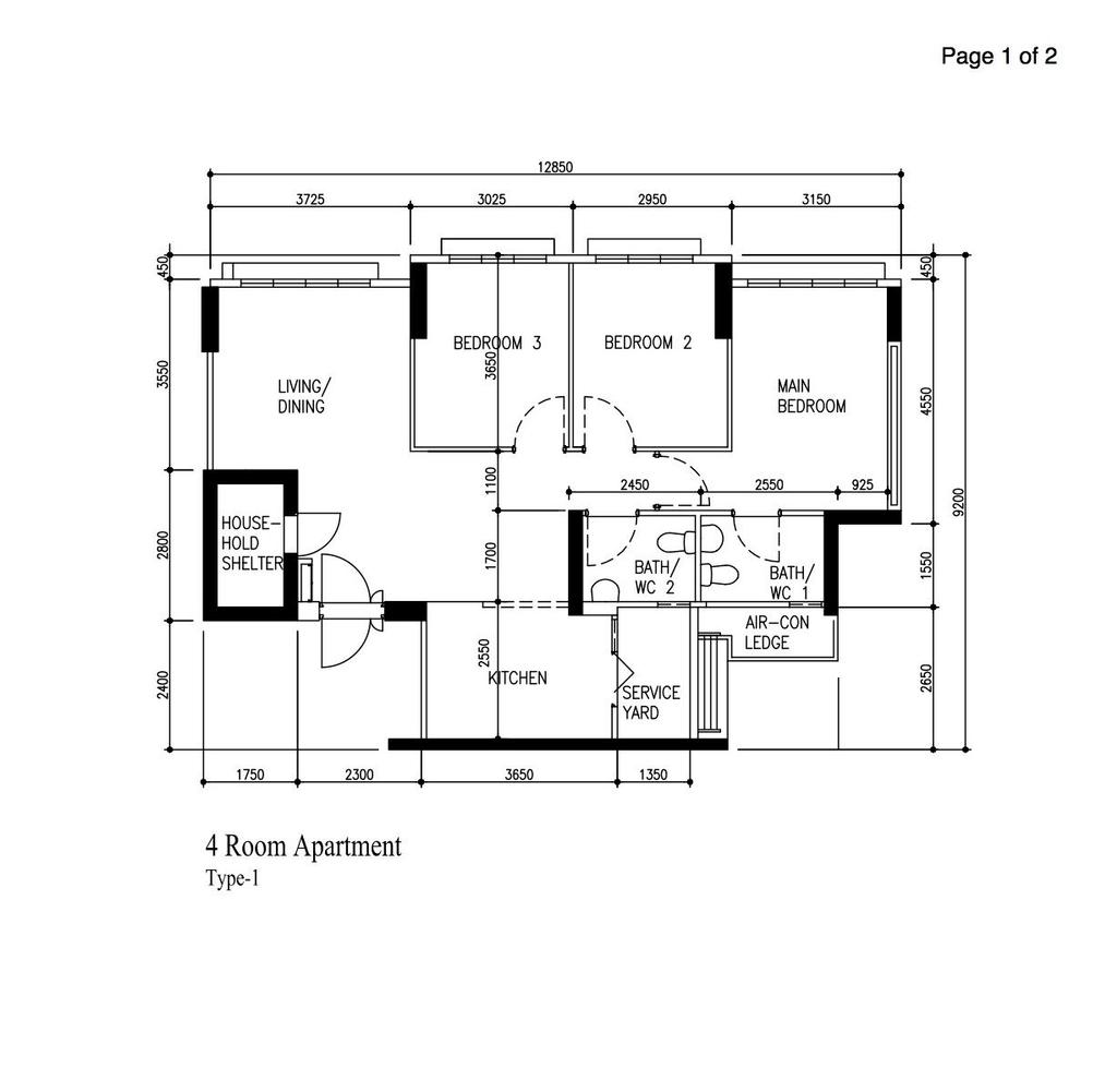 Contemporary, HDB, Woodlands Drive 16, Interior Designer, Dyel Design, 4 Room Hdb Floorplan, 4 Room Apartment Type 1, Original Floorplan