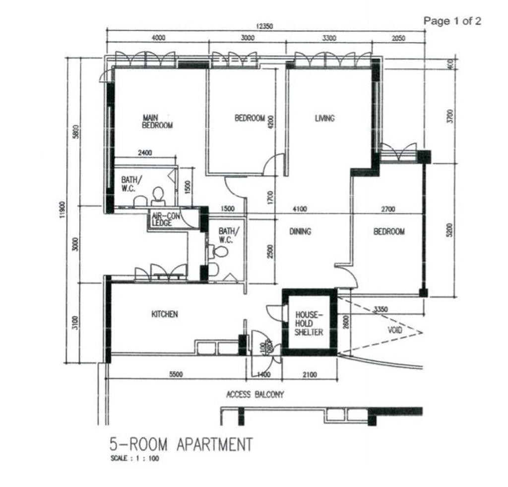 Contemporary, HDB, Jurong West Street 61, Interior Designer, WHST Design, 5 Room Hdb Floorplan, 5 Room Apartment, Original Floorplan