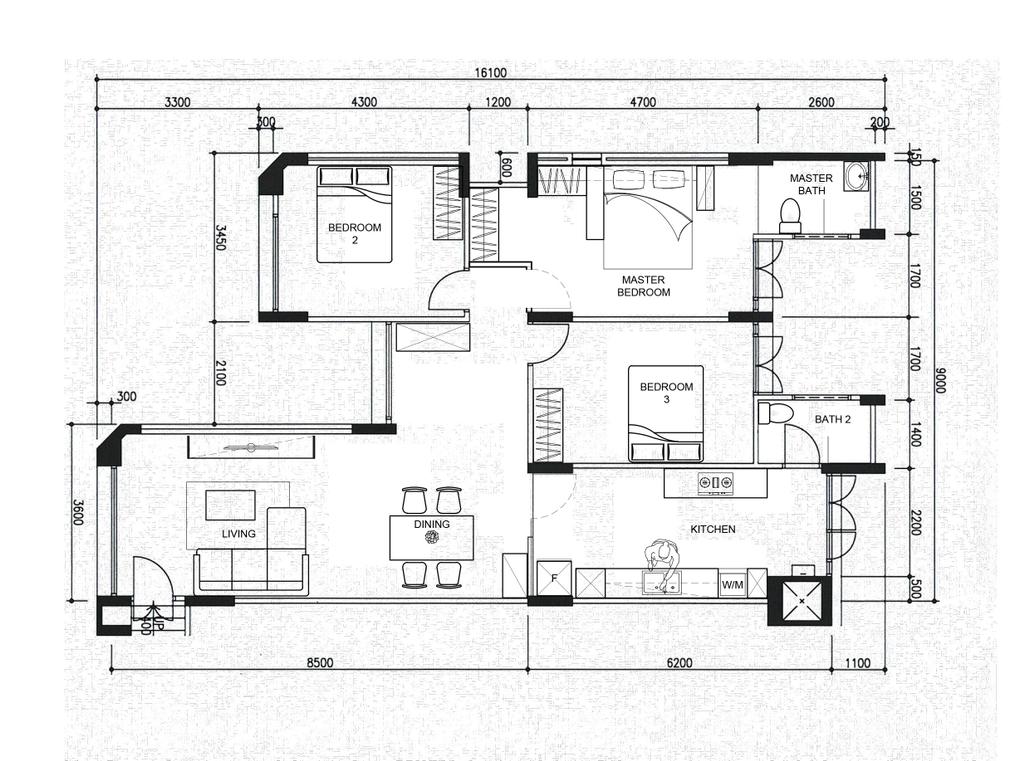 Contemporary, HDB, Jurong West Street 52, Interior Designer, Violetta Design Studio, 4 Room Hdb Floorplan, Space Planning, Final Floorplan
