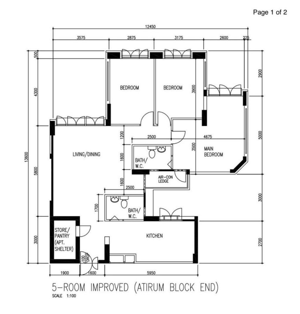 Scandinavian, HDB, Woodlands Drive 16, Interior Designer, 85 SQFT, 5 Room Hdb Floorplan, 5 Room Improved Atrium Block End, Original Floorplan