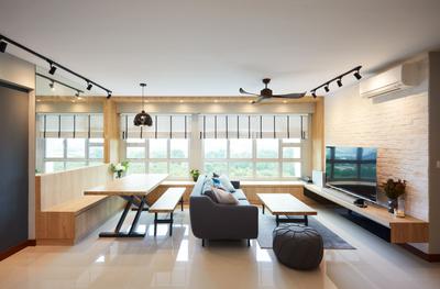 Ang Mo Kio Court, Dots 'N' Tots, Contemporary, Living Room, HDB, Brick Wall, Tv Console, Window Seat, Concealed Storage