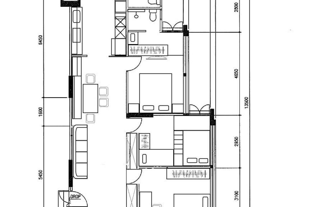 Bedok North, DreamCreations Interior, Modern, HDB, 4 Room Hdb Floorplan, 4 Room New Flat Corridor End, Space Planning, Final Floorplan