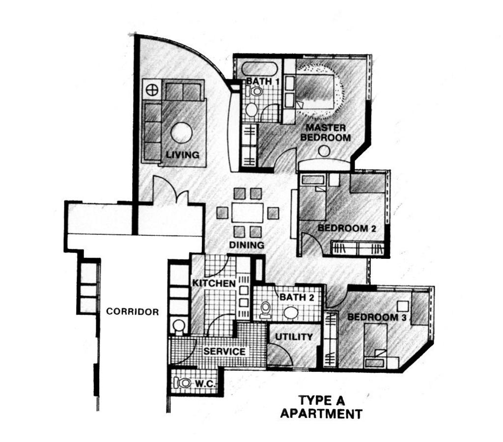 Contemporary, Condo, Bullion Park, Interior Designer, Design 4 Space, 3 Bedder Condo Floorplan, Type A, Original Floorplan