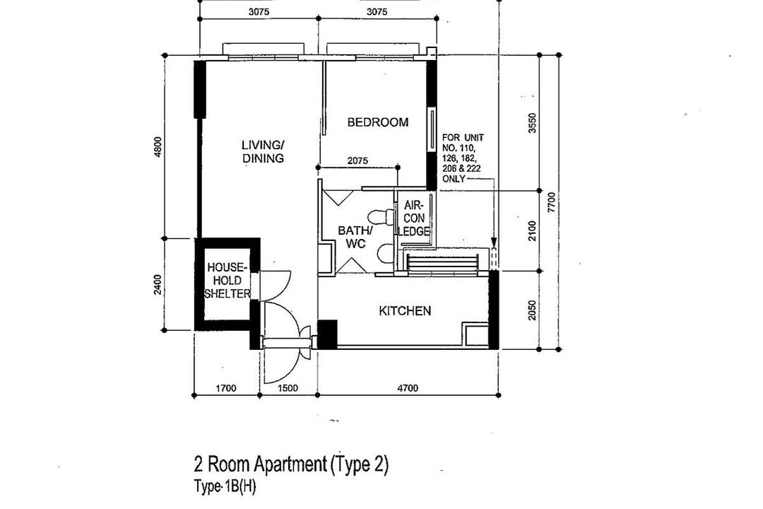 Northshore Drive, Design 4 Space, Contemporary, HDB, 2 Room Hdb Floorplan, 2 Room Apartment Type 2 Type 1 B H, Original Floorplan