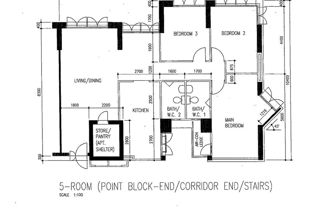Ang Mo Kio Street 32, Design 4 Space, Scandinavian, Contemporary, HDB, 5 Room Hdb Floorplan, 5 Room Point Block End Corridor End Stairs, Original Floorplan