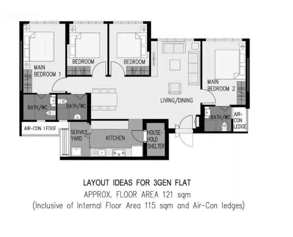 Modern, HDB, Bidadari Park Drive, Interior Designer, Honeycomb Design Studio, 3 Gen Hdb Floorplan, Original Floorplan