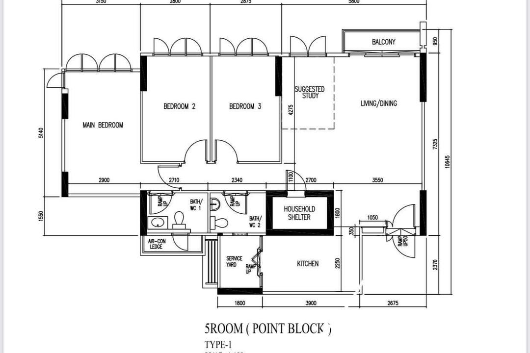 Segar Road, Yang's Inspiration Design, Contemporary, HDB, 5 Room Hdb Floorplan, 5 Room Point Block Type 1, Original Floorplan