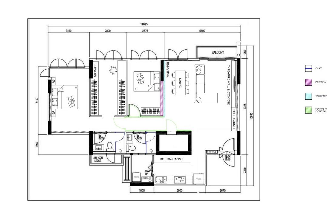 Segar Road, Yang's Inspiration Design, Contemporary, HDB, 5 Room Hdb Floorplan, 5 Room Point Block Type 1, Space Planning, Final Floorplan