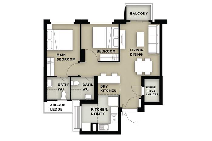 3-room BTO flat layout unique