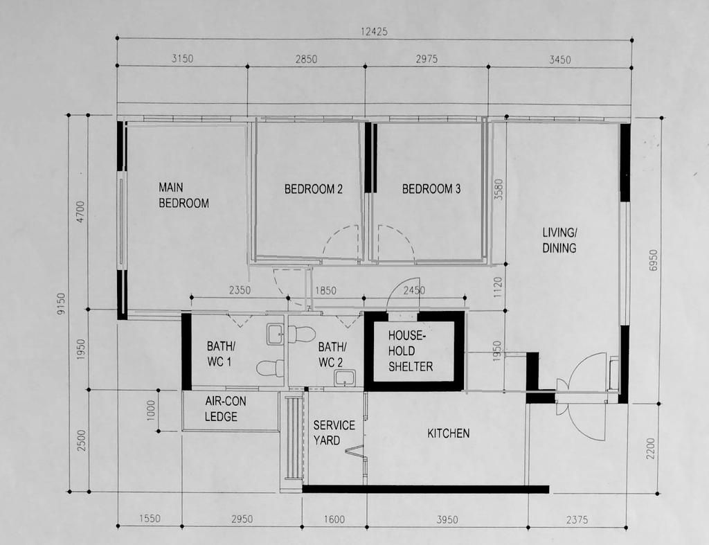 Scandinavian, HDB, Tampines GreenVerge, Interior Designer, Glamour Concept, 4 Room Hdb Floorplan, 4 Room Apartment, Original Floorplan