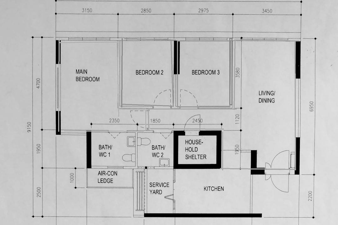 Tampines GreenVerge, Glamour Concept, Scandinavian, HDB, 4 Room Hdb Floorplan, 4 Room Apartment, Original Floorplan