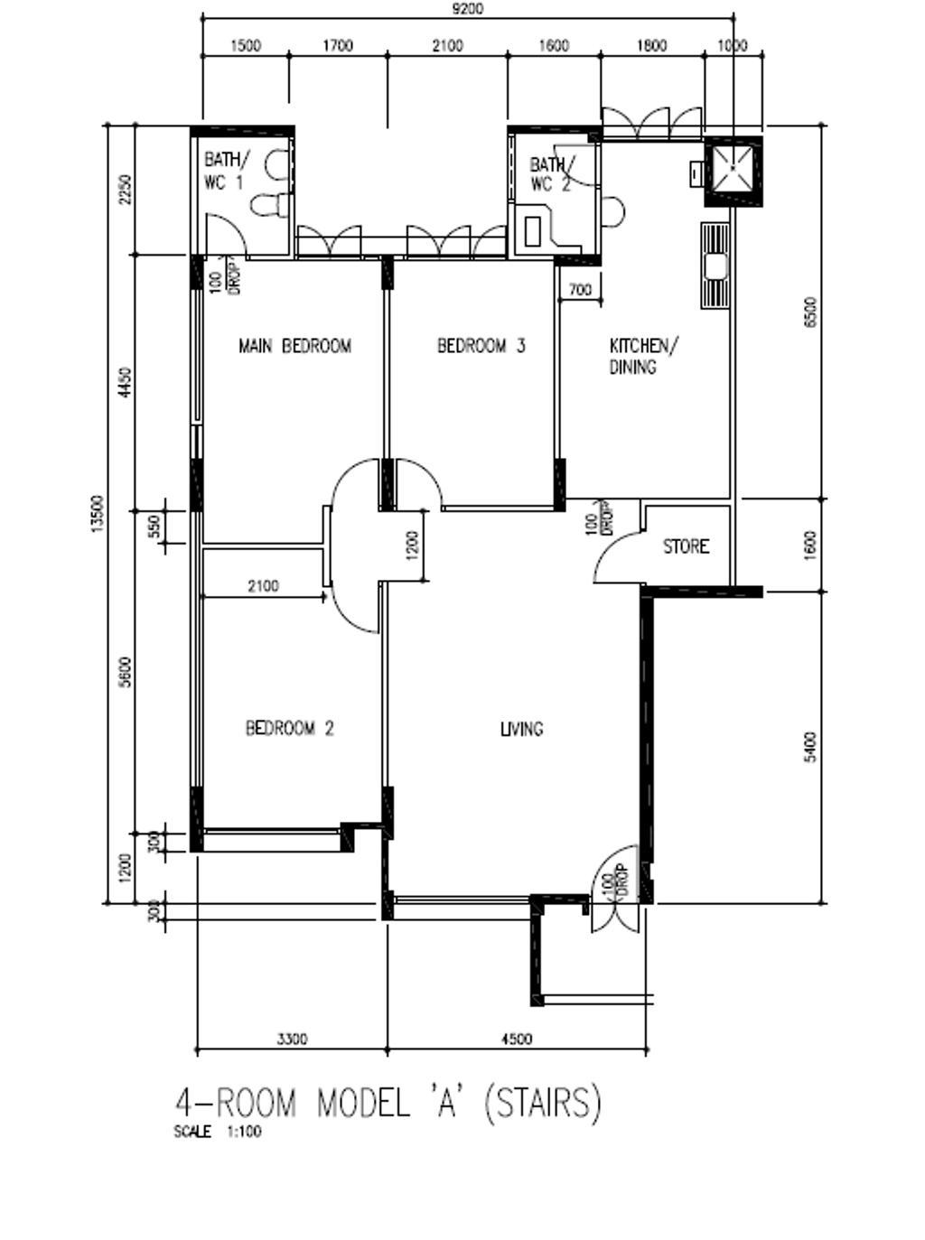 Scandinavian, HDB, Tampines, Interior Designer, Eames & Scales, Modern, 4 Room Hdb Floorplan, 4 Room Model A Stairs, Original Floorplan