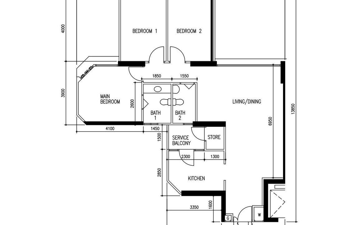 Bishan Street 22, Fifth Avenue Interior, Modern, Contemporary, HDB, 4 Room Hdb Floorplan, Type A 6 Apartment Point Block End, Original Floorplan