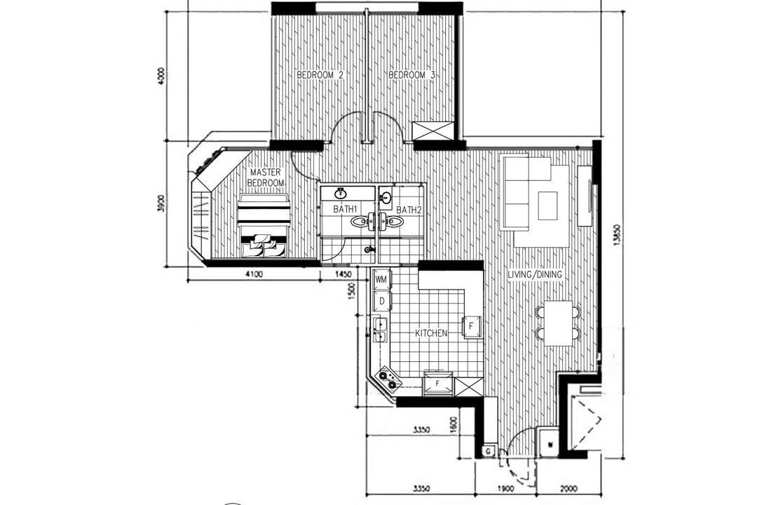 Bishan Street 22, Fifth Avenue Interior, Modern, Contemporary, HDB, 4 Room Hdb Floorplan, Type A 6 Apartment Point Block End, Space Planning, Final Floorplan