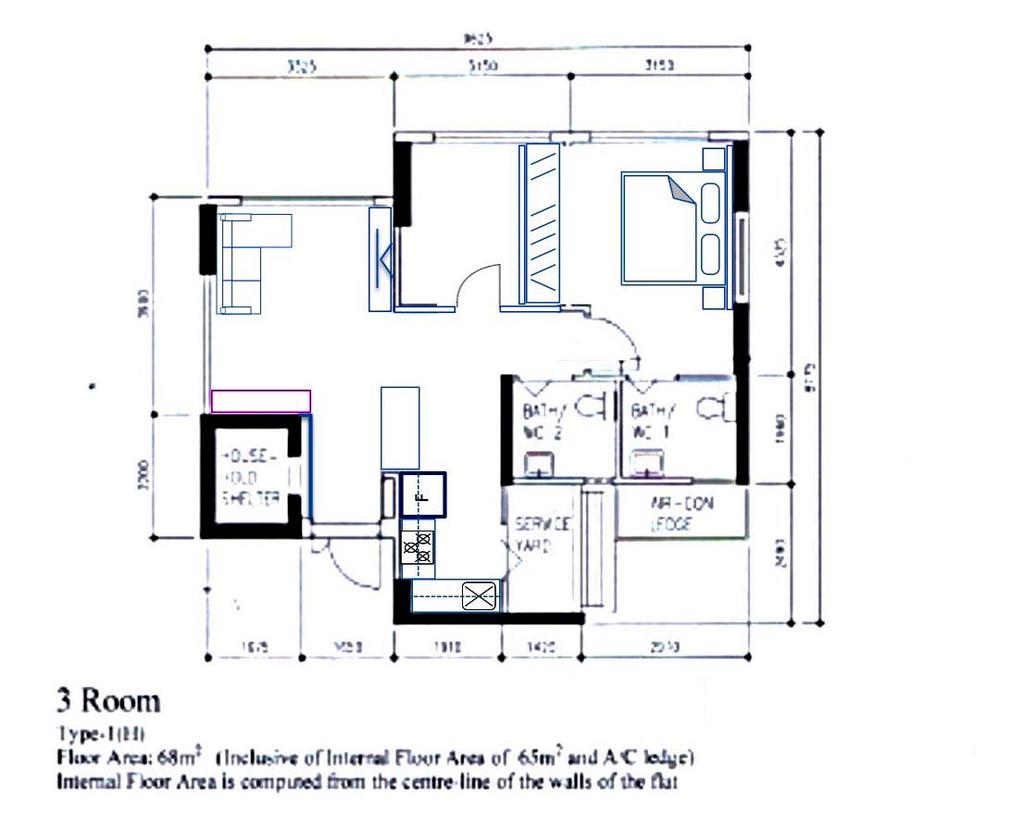 Modern, HDB, Yishun Street 44, Interior Designer, The Local Project, Scandinavian, 3 Room Hdb Floorplan, 3 Room Type 1 H, Original Floorplan