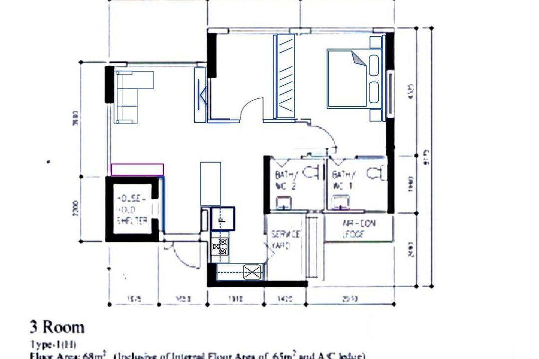 Yishun Street 44, The Local Project, Modern, Scandinavian, HDB, 3 Room Hdb Floorplan, 3 Room Type 1 H, Original Floorplan