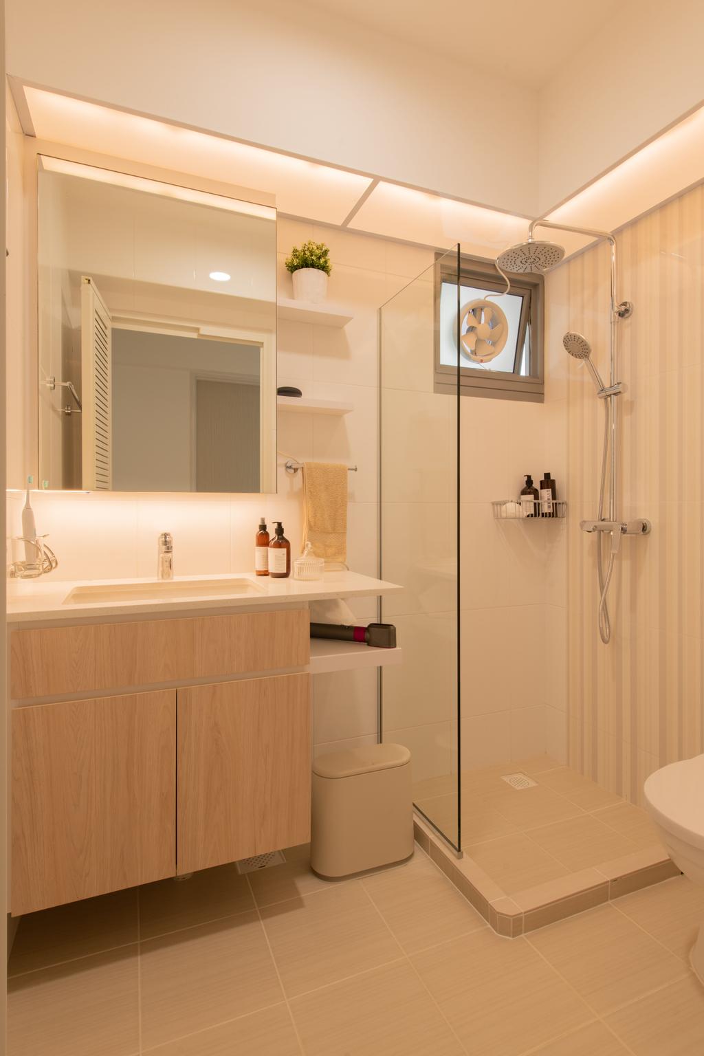 Scandinavian, HDB, Bathroom, SkyResidence @ Dawson, Interior Designer, Fyner Interior, Vanity, Bathroom Cabinet, Built In Shelf