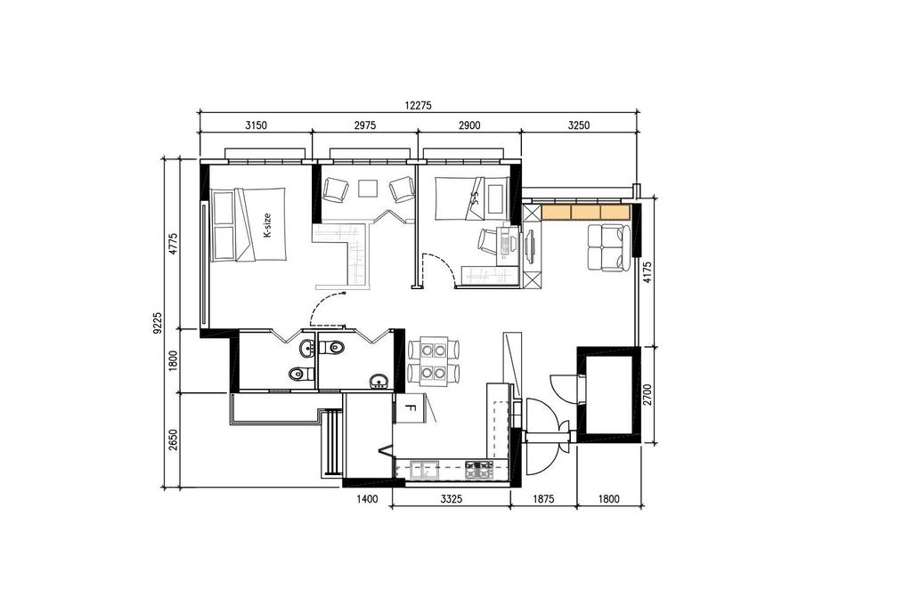 Contemporary, HDB, Marsiling Greenview, Interior Designer, Place to Relax, 4 Room Hdb Floorplan, 4 Room Apartment Type 1, Space Planning, Final Floorplan