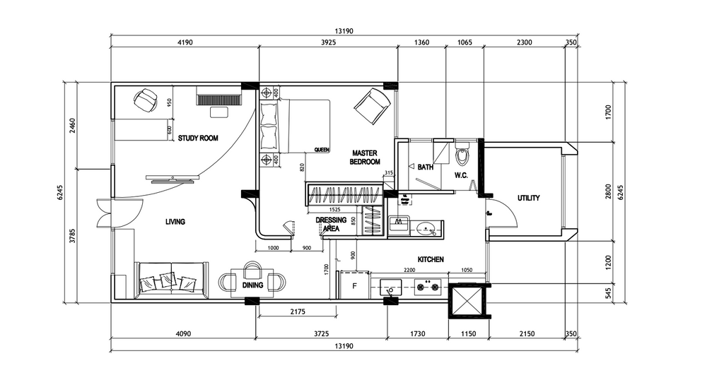 Contemporary, HDB, Lorong 1 Toa Payoh, Interior Designer, Free Space Intent, 3 Room Hdb Floorplan, Space Planning, Final Floorplan