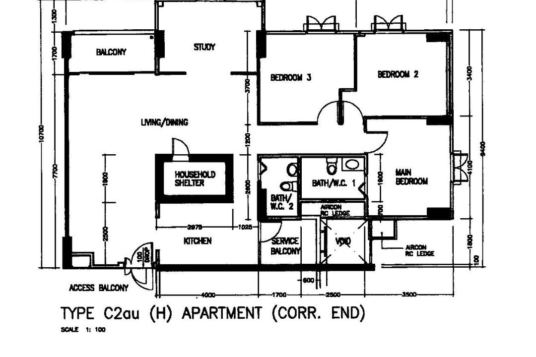Compassvale Street, Concrid Interior, Contemporary, HDB, Executive Apartment Hdb Floorplan, Type C 2 Au H Apartment Corr End, Original Floorplan