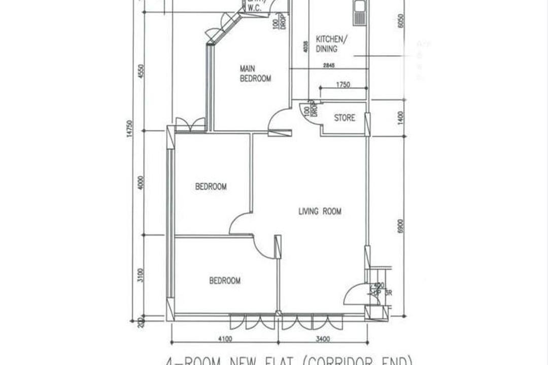 Bukit Purmei, United Team Lifestyle, Contemporary, HDB, 4 Room Hdb Floorplan, 4 Room New Flat Corridor End, Original Floorplan