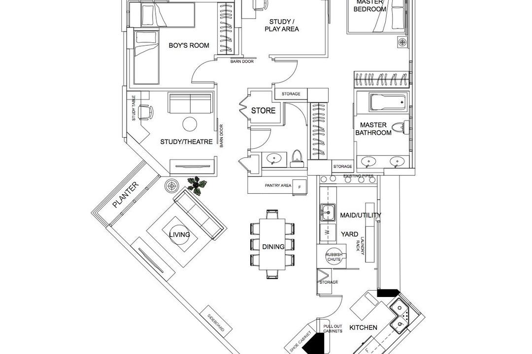 Oleander Towers, Divine & Glitz, Modern, Scandinavian, Condo, 4 Bedder Condo Floorplan, Space Planning, Final Floorplan