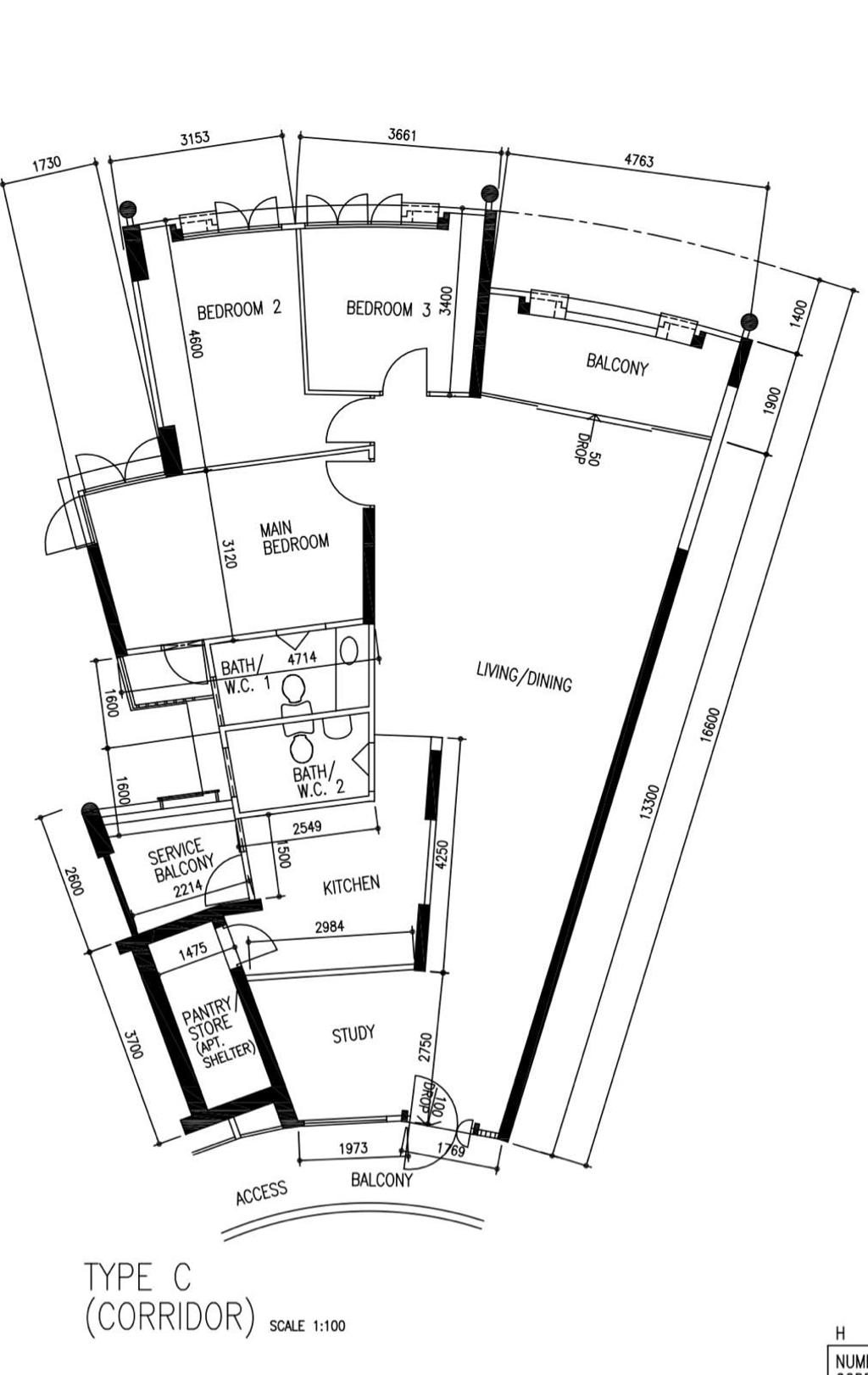 Scandinavian, HDB, Admiralty Drive, Interior Designer, Yang's Inspiration Design, Executive Apartment Floorplan, Type C Corridor, Original Floorplan