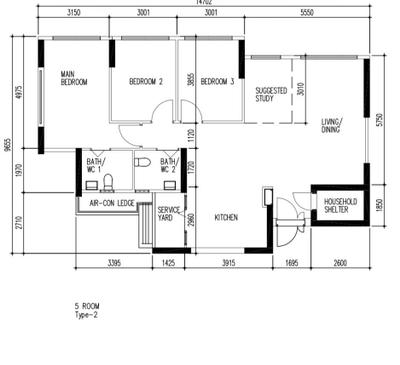 Canberra Walk, E&S, Contemporary, HDB, 5 Room Hdb Floorplan, 5 Room Type 2, Original Floorplan