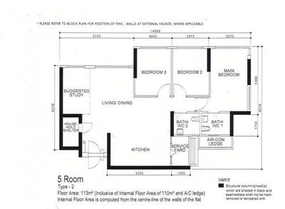 Fernvale Lane, Yang's Inspiration Design, Contemporary, Scandinavian, HDB, 5 Room Hdb Floorplan, 5 Room Type 2, Original Floorplan