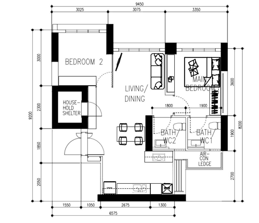Contemporary, HDB, Skyparc @ Dawson, Interior Designer, Yang's Inspiration Design, 3 Room Hdb Floorplan, Original Floorplan