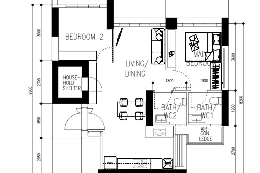 Skyparc @ Dawson, Yang's Inspiration Design, Contemporary, HDB, 3 Room Hdb Floorplan, Original Floorplan