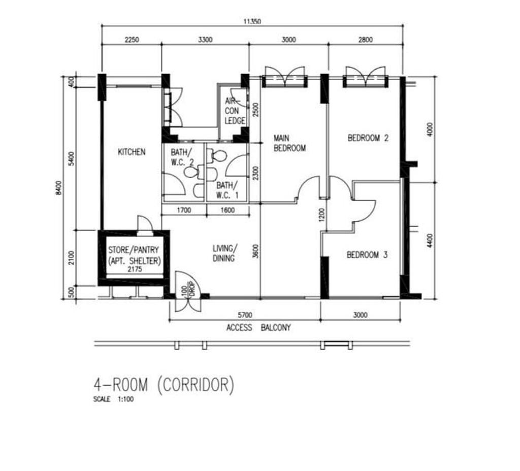 Contemporary, HDB, Compassvale Road, Interior Designer, Divine & Glitz, 4 Room Hdb Floorplan, 4 Room Corridor, Original Floorplan