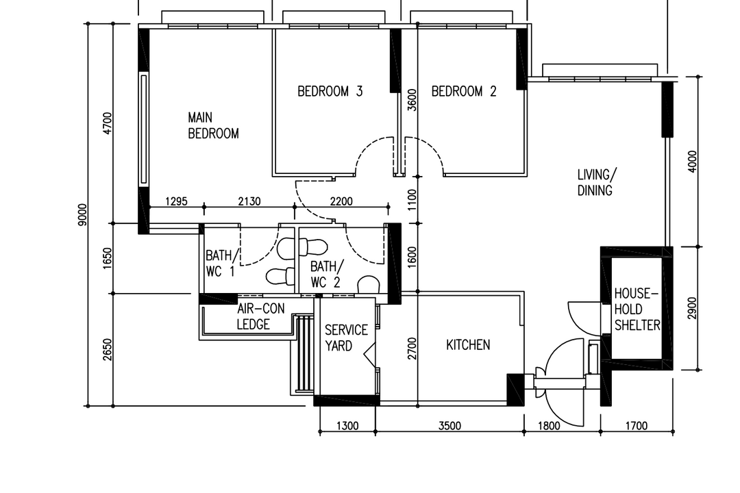 Sumang Walk, Charlotte's Carpentry, Contemporary, HDB, 4 Room Hdb Floorplan, Original Floorplan, 4 Room Apartment Type 1 A