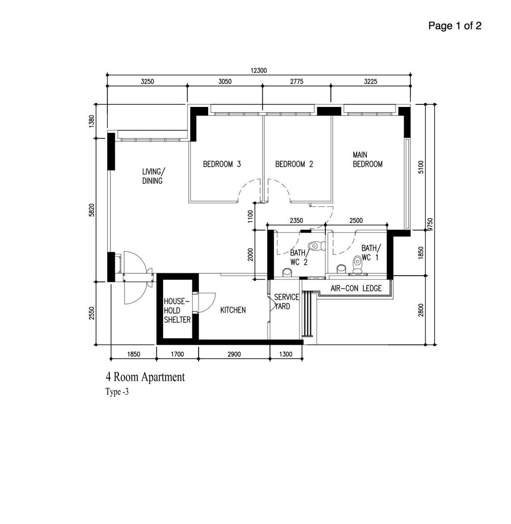 Contemporary, HDB, Tampines Street 86, Interior Designer, LOME Interior, 4 Room Hdb Floorplan, 4 Room Apartment Type 3, Original Floorplan
