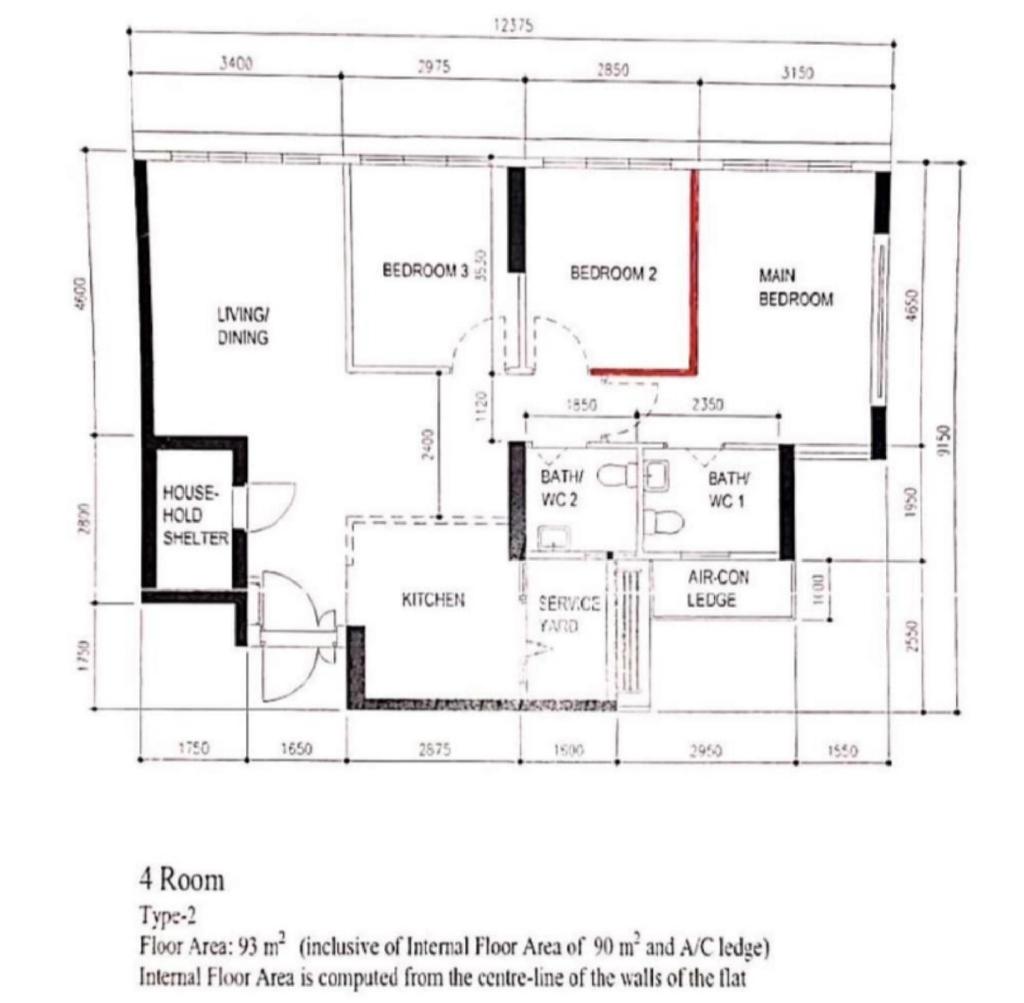 Modern, HDB, Tampines Street 61, Interior Designer, WHST Design, 4 Room Hdb Floorplan, 4 Room Type 2, Original Floorplan