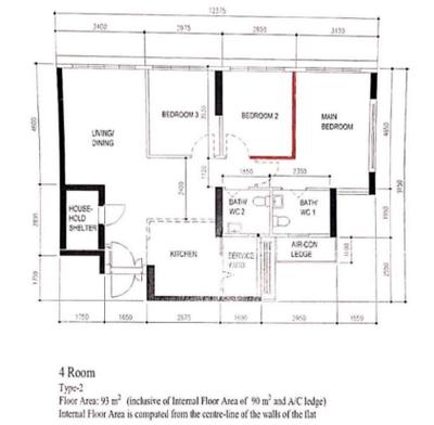 Tampines Street 61, WHST Design, Modern, HDB, 4 Room Hdb Floorplan, 4 Room Type 2, Original Floorplan