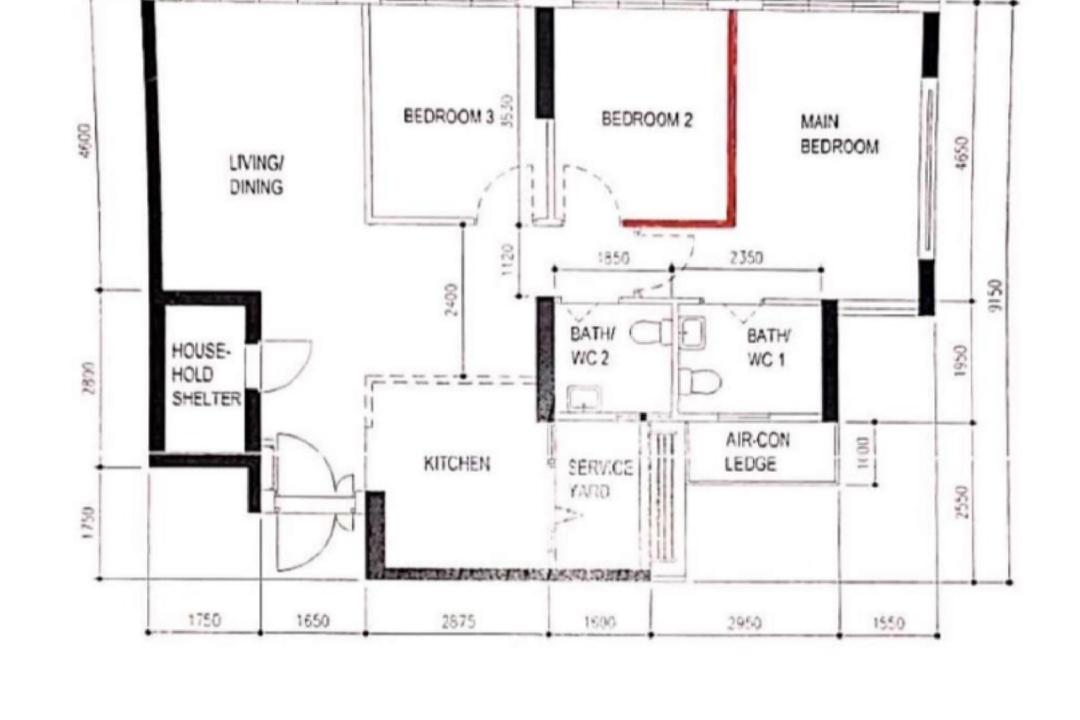Tampines Street 61, WHST Design, Modern, HDB, 4 Room Hdb Floorplan, Original Floorplan, 4 Room Type 2