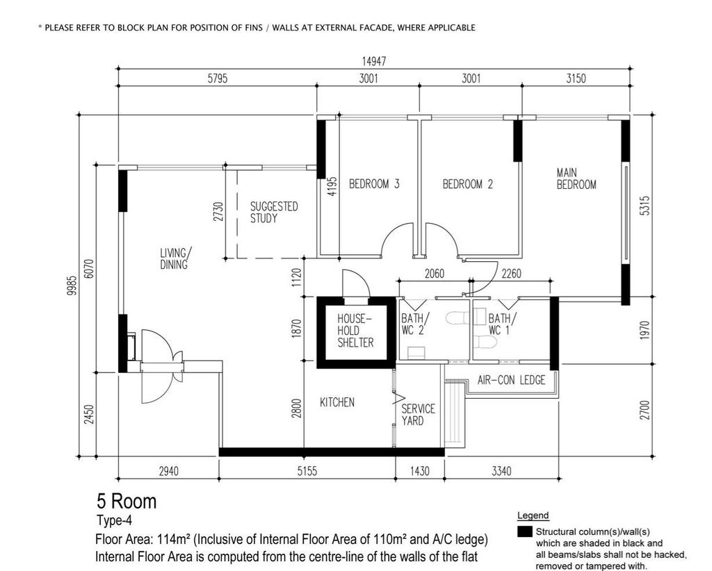 Modern, HDB, Canberra Walk, Interior Designer, LOME Interior, Scandinavian, 5 Room Hdb Floorplan, 5 Room Type 4, Original Floorplan