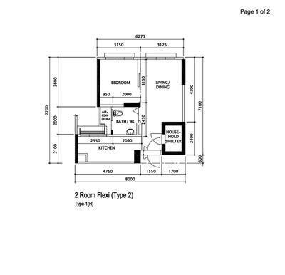 Jalan Teck Whye, LOME Interior, Contemporary, HDB, 2 Room Hdb Floorplan, 2 Room Flexi Type 2, Type 1 H, Original Floorplan