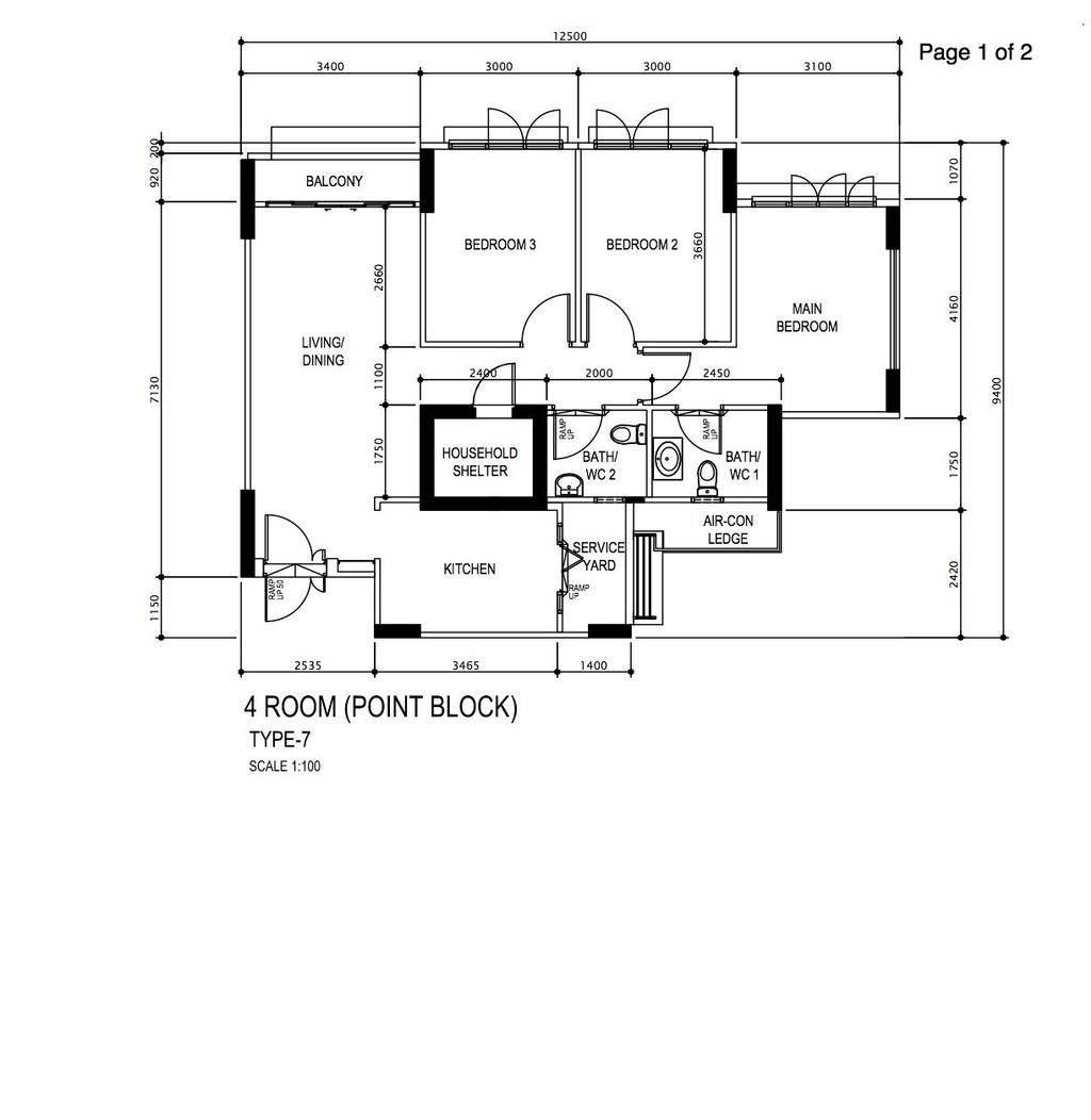 Contemporary, HDB, Waterway Brooks, Interior Designer, H Design, 4 Room Hdb Floorplan, 4 Room Point Block Type 7, Original Floorplan