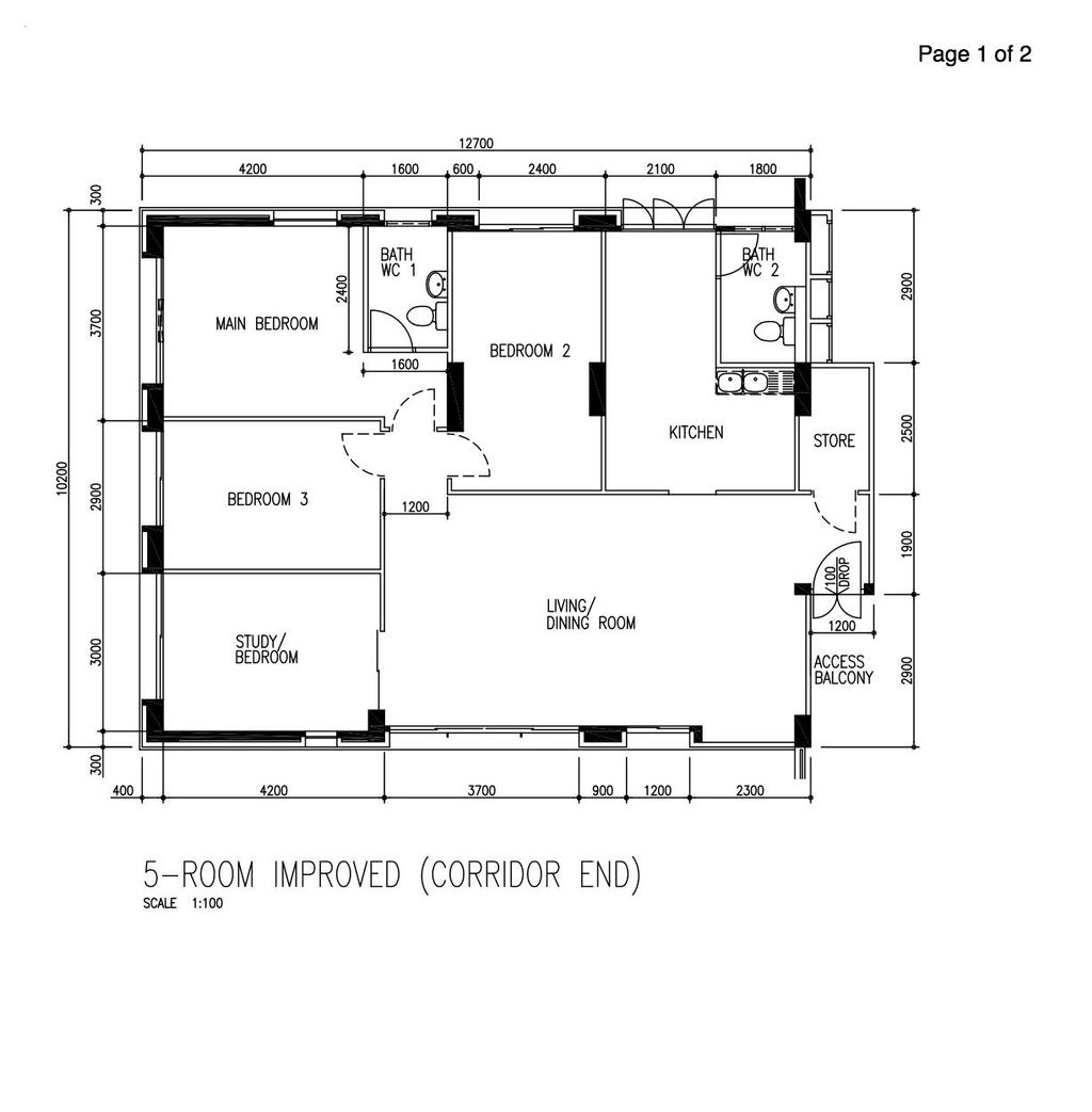Minimalist, HDB, Tampines Street 45, Interior Designer, Renex Interior, Scandinavian, 5 Room Hdb Floorplan, 5 Room Improved Corridor End, Original Floorplan