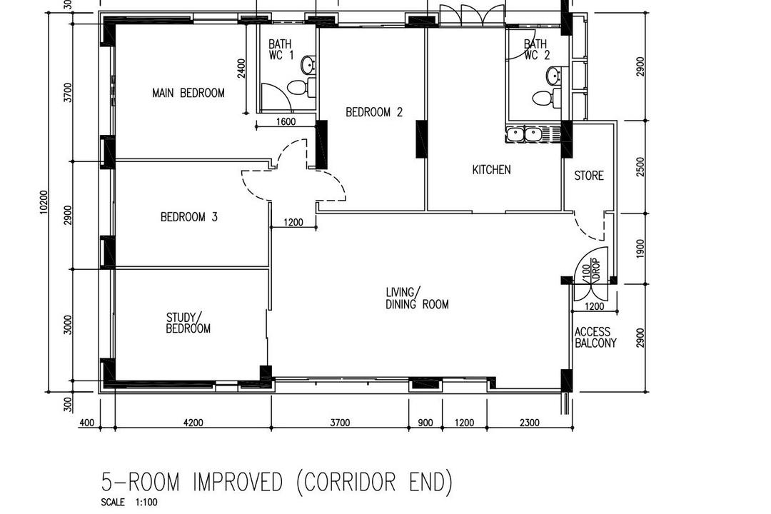 Tampines Street 45, Renex Interior, Minimalist, Scandinavian, HDB, 5 Room Hdb Floorplan, 5 Room Improved Corridor End, Original Floorplan