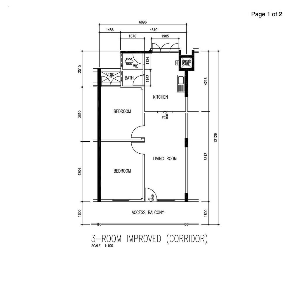 Scandinavian, HDB, Tanjong Pagar Plaza, Interior Designer, Flo Design, 3 Room Hdb Floorplan, 3 Room Improved Corridor, Original Floorplan